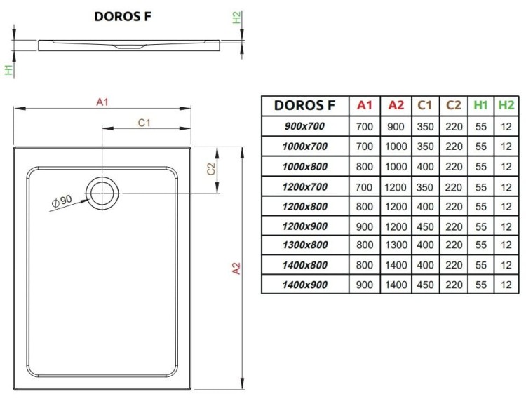 Brodzik prostokątny Radaway Doros F 130x80
