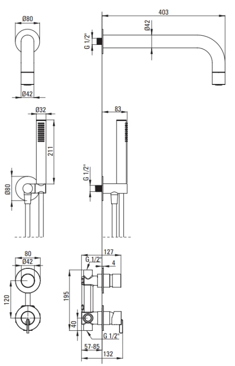 Zestaw prysznicowy podtynkowy brąz szczotkowany Silia Deante