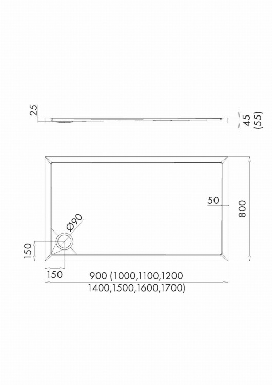 Brodzik prostokątny Sharper 80x90 Schedpol Schedline, biały