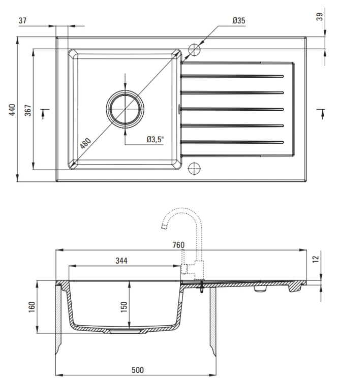 Zlewozmywak granitowy z baterią 1-komorowy z ociekaczem Zorba Deante