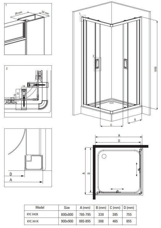 Kabina prysznicowa 90x90x185 Funkia Deante nero szkło przejrzyste