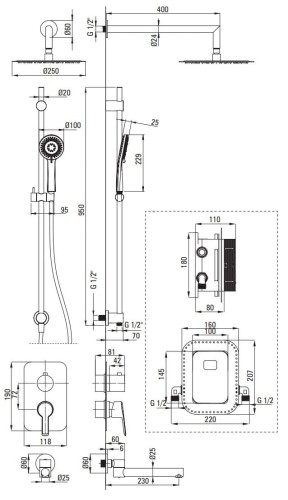 Zestaw prysznicowy podtynkowy z BOXem Arnika Deante nero