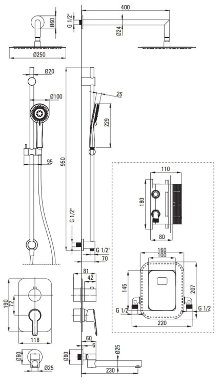 Zestaw prysznicowy podtynkowy z BOXem Arnika Deante nero