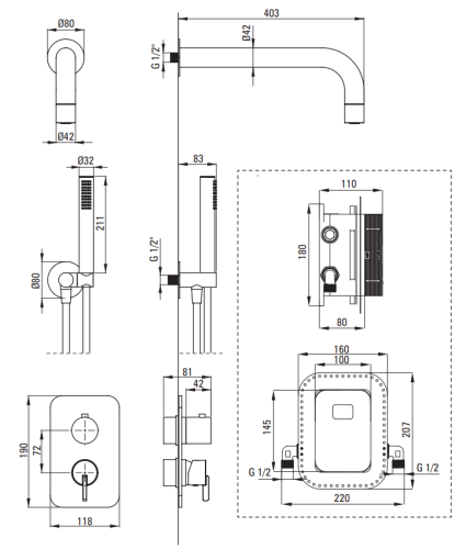 Zestaw prysznicowy podtynkowy z BOXem szczotkowany brąz Silia Deante