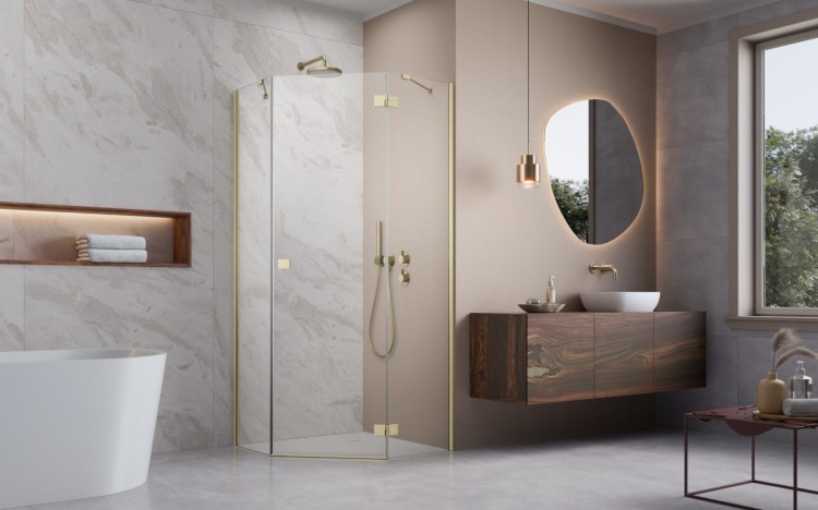 Kabina pięciokątna Radaway Essenza 8 Brushed Gold PTJ prawa