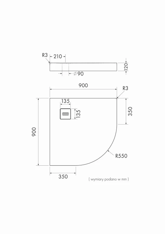 Brodzik półokrągły NONLIMITS Black Stone 90x90 Schedpol Schedline, czarny