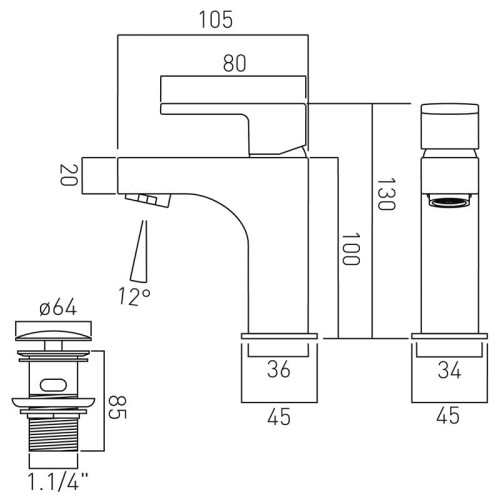 Bateria umywalkowa z korkiem klik klak Vado Life