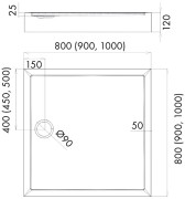 Brodzik kwadratowy Cameron BLACK STONE 90x90 Schedpol Schedline, czarny