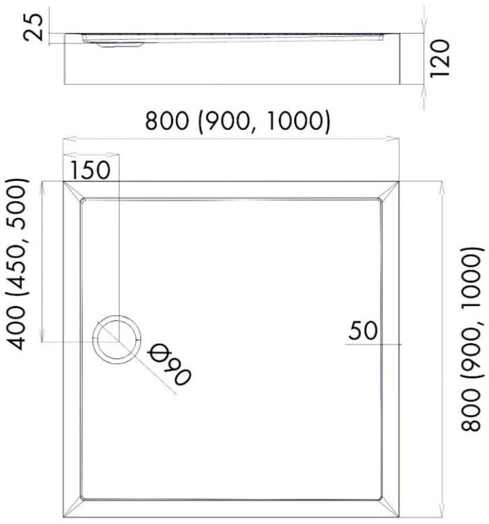 Brodzik kwadratowy Cameron BLACK STONE 90x90 Schedpol Schedline, czarny