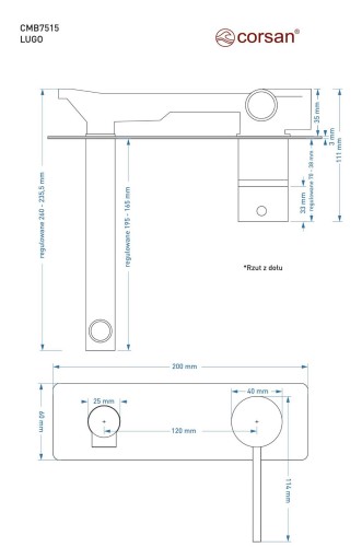 Bateria umywalkowa podtynkowa corsan cmb7515bl lugo czarna z wylewką