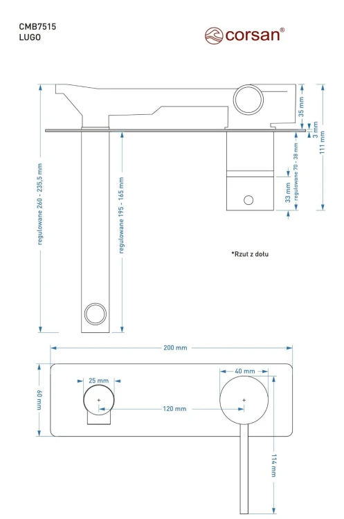 Bateria umywalkowa podtynkowa corsan cmb7515bl lugo czarna z wylewką