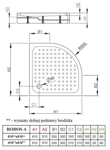 Brodzik półokrągły Radaway Rodos A Compact 80x80x16,5x2