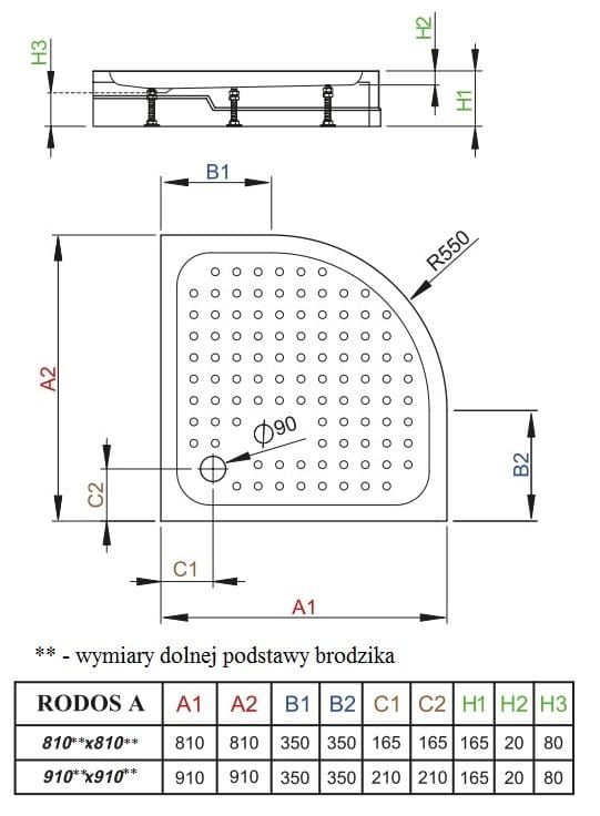 Brodzik półokrągły Radaway Rodos A Compact 80x80x16,5x2