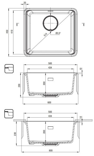 Zlewozmywak granitowy 1-komorowy grafit metalik Momi Deante