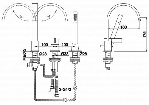 Bateria wannowa 3-otworowa KOHLMAN Dexame QB241D