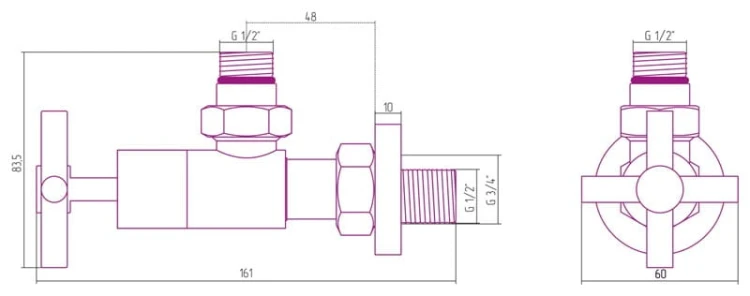 Zestaw zaworów kątowy SN stal polerowana SUNERZHA CROSS