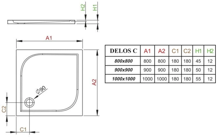 Brodzik płytki kwadratowy Radaway Delos C 100x100x5,5x1,2