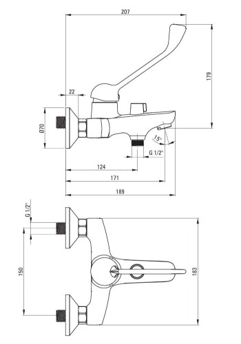 Bateria wannowa ścienna z dźwignią Clinic chrom Boro Deante