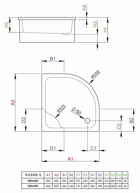 Brodzik głęboki półokrągły Radaway Naxos A 90x90x41x26
