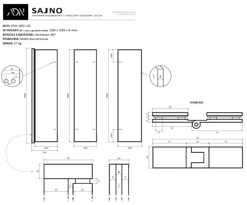 Parawan nawannowy składany Sajno 120x150 chrom Ad Naturalnie