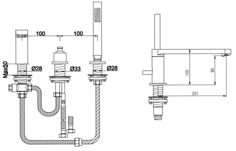 Bateria wannowa 3-otworowa KOHLMAN Boxine QB241B