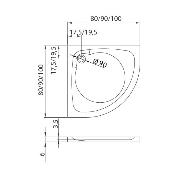 Brodzik półokrągły New Trendy Cantare 90x90x6