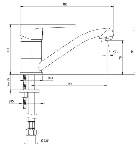 Bateria umywalkowa z obrotową wylewką Tubo Deante chrom BUT026M