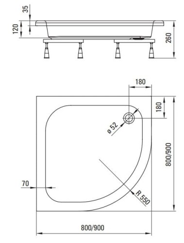 Brodzik akrylowy półokrągły 80x80 Deante Plus II