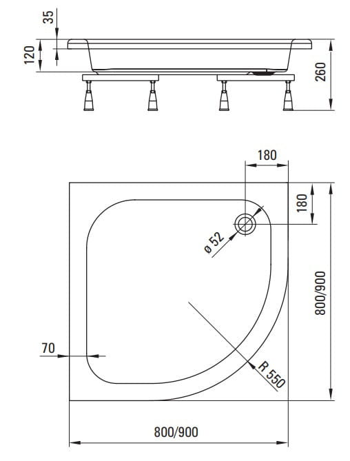 Brodzik akrylowy półokrągły 80x80 Deante Plus II