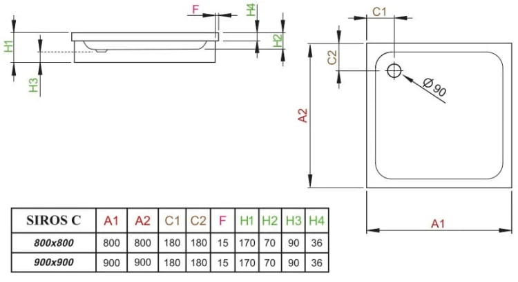 Brodzik kwadratowy Radaway Siros C 90x90x17x7