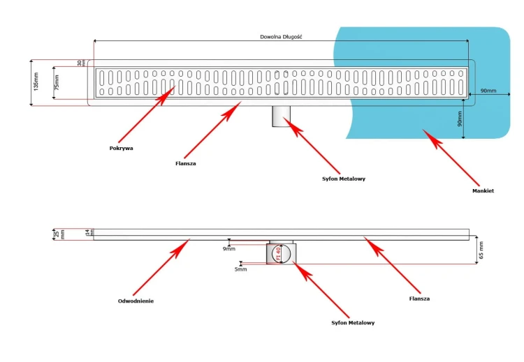 Odpływ liniowy z flanszą i metalowym syfonem Kesmet 120 cm z rusztem Stripes