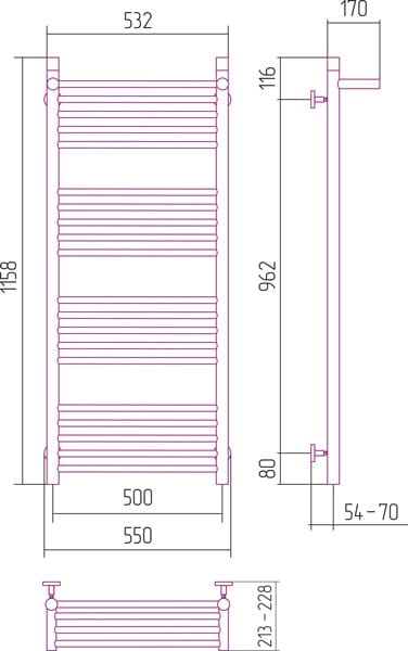 Grzejnik łazienkowy Sunerzha Bohemia P1 120x50cm stal polerowana