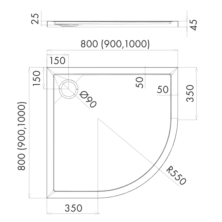 Brodzik półokrągły ESTIMA 90x90 Schedpol Schedline, biały