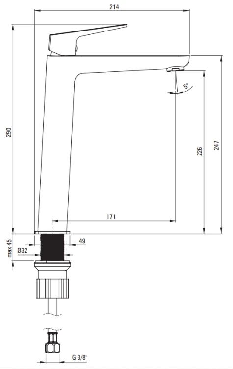 Bateria umywalkowa stojąca wysoka chrom Blur Deante