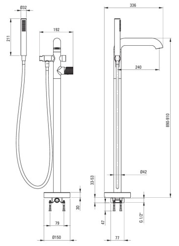 Bateria wannowa wolnostojąca stal szczotkowana Silia Hexa Deante