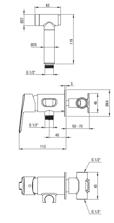 Bateria bidetowa podtynkowa ze słuchawką typu bidetta Arnika Deante złota