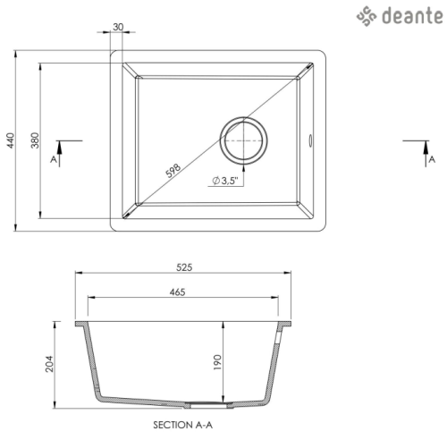 Zlewozmywak granitowy 1-komorowy podwieszany szary metalik Ella Deante