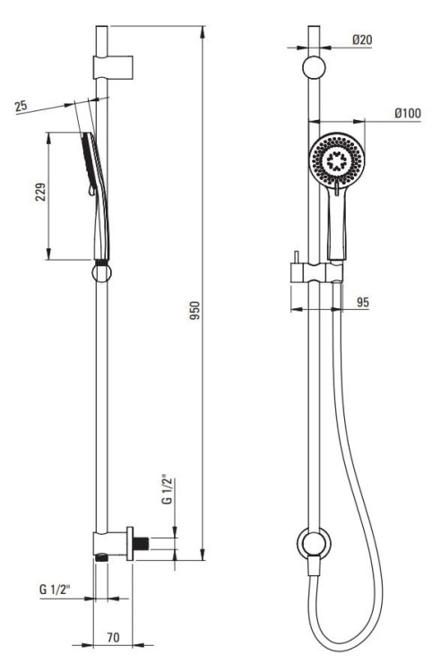 Zestaw prysznicowy 1-funkcyjny z drążkiem Arnika nero Deante