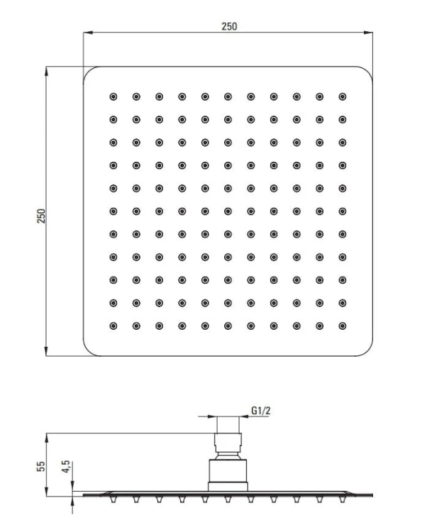 Głowica prysznicowa stalowa kwadratowa Cascada Deante nero czarna