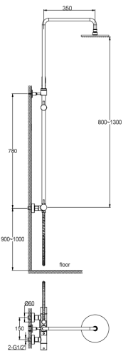 Zestaw prysznicowy z termostatem czarny Axel Black KOHLMAN QW273AB