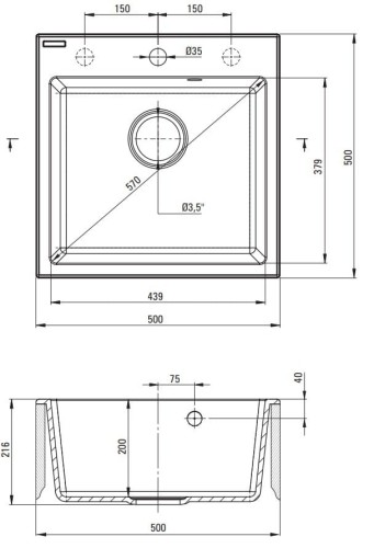 Zlewozmywak granitowy z baterią 1-komorowy Evora Deante