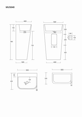 Stojąca umywalka akrylowa corsan olia
