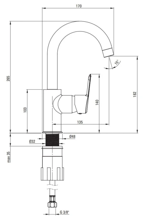 Bateria umywalkowa stojąca z obrotową wylewką U Arnika Deante złota