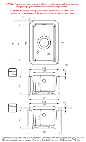 Zlewozmywak ceramiczny 1-komorowy biały Lumi Deante