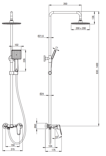 Deszczownica z baterią prysznicową czarna nero Boro Deante