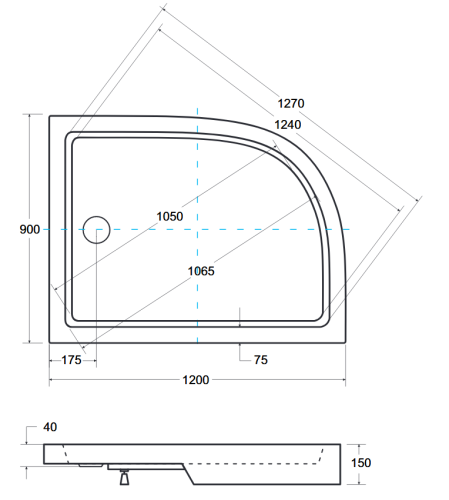 Brodzik asymetryczny kompaktowy prawy Besco SATURN-PMD 120x90x4