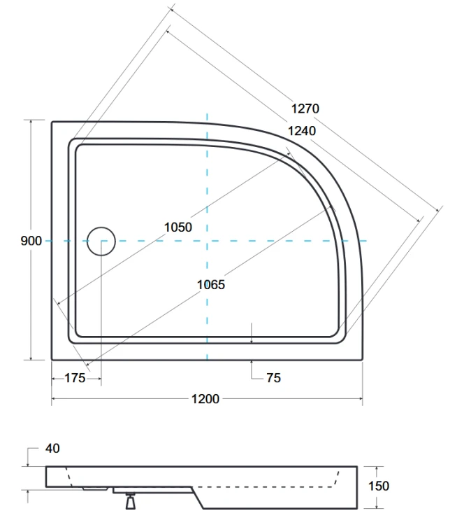 Brodzik asymetryczny kompaktowy prawy Besco SATURN-PMD 120x90x4