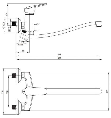 Bateria umywalkowa ścienna z wydłużoną wylewką Boro nero Deante