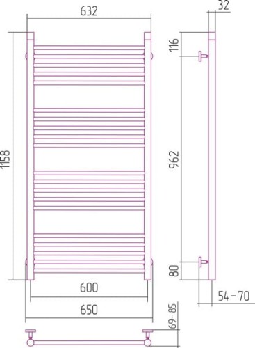 Grzejnik łazienkowy Sunerzha Bohemia 120x60cm stal polerowana