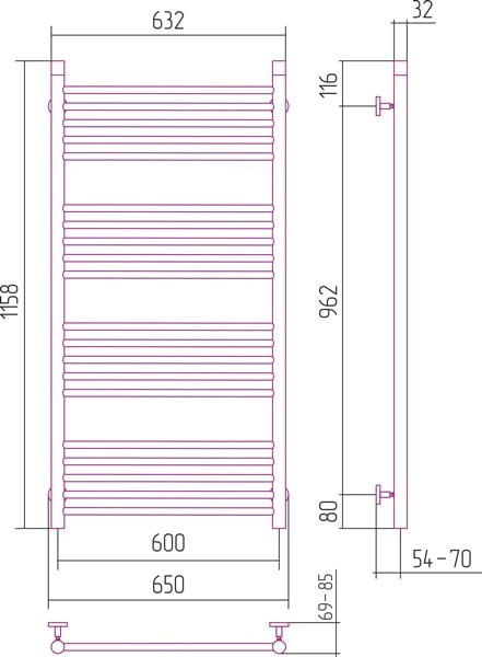 Grzejnik łazienkowy Sunerzha Bohemia 120x60cm stal polerowana